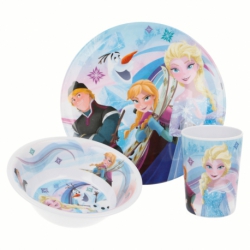 SET MELAMINA 3 PCS. (PLATO, CUENCO Y VASO) FROZEN IRIDESCENT AQUA