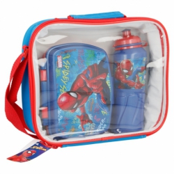 SET BTS 3 PCS BOTELLA SPORT EASY 530 ML,  SANDWICHERA FUNNY EN BOLSA AISLANTE RECTANGULAR SPIDERMAN GRAFFITI