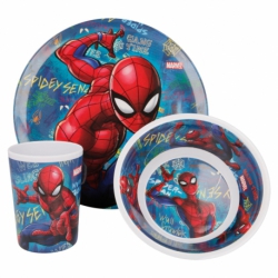 SET MELAMINA 3 PCS. (PLATO, CUENCO Y VASO) SPIDERMAN GRAFFITI
