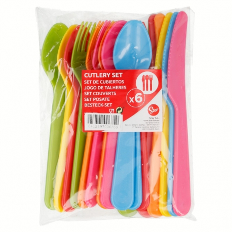 18 PCS FLAT HANDLE COLOR PICNIC CUTLERY SET