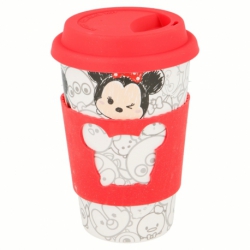 SINGLE WALL STONEWARE TUMBLER WITH SILICONE BAND AND LID 12 OZ TSUM TSUM