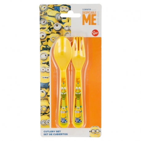 2 PCS PP FLAT CUTLERY SET (FORK & SPOON) MINIONS FUN LAND