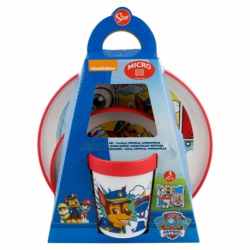 3 PCS BICOLOR PREMIUM SET (PLATE, BOWL & TUMBLER 260ML) PAW PATROL COMIC