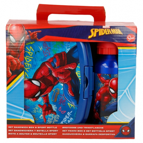 2 PCS URBAN BACK TO SCHOOL SET (ALUMINIUM BOTTLE 400 ML,  URBAN SANDWICH BOX) SPIDERMAN GRAFFITI