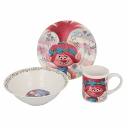 3 PCS CERAMIC  SNACK SET TROLLS COLORS