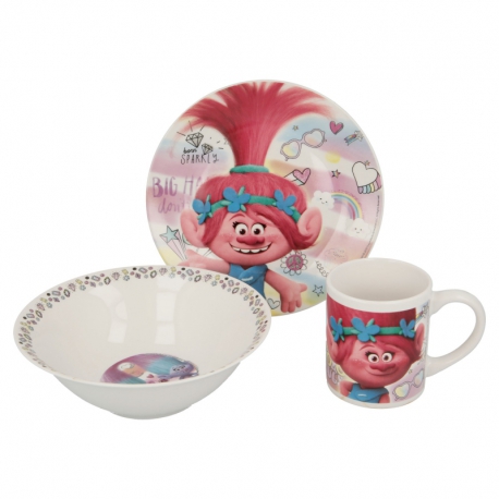 3 PCS CERAMIC  SNACK SET TROLLS COLORS