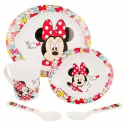 TODDLER 5 PCS MICRO SET (MICRO BOWL, MICRO PLATE, MICRO MUG AND 2 PCS PP CUTLERIES TODDLER) MINNIE MOUSE - DISNEY - COLOR BOWS