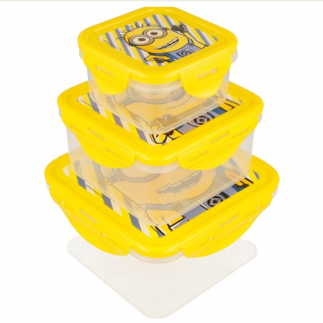 3 PCS SQUARE HERMETIC FOOD CONTAINERS SET MINIONS RULES
